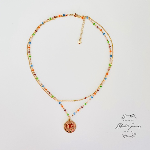 Evil Eye Layered Chain Necklace Mystical Eye Pendant Medallion Necklace - Picture 3 of 5